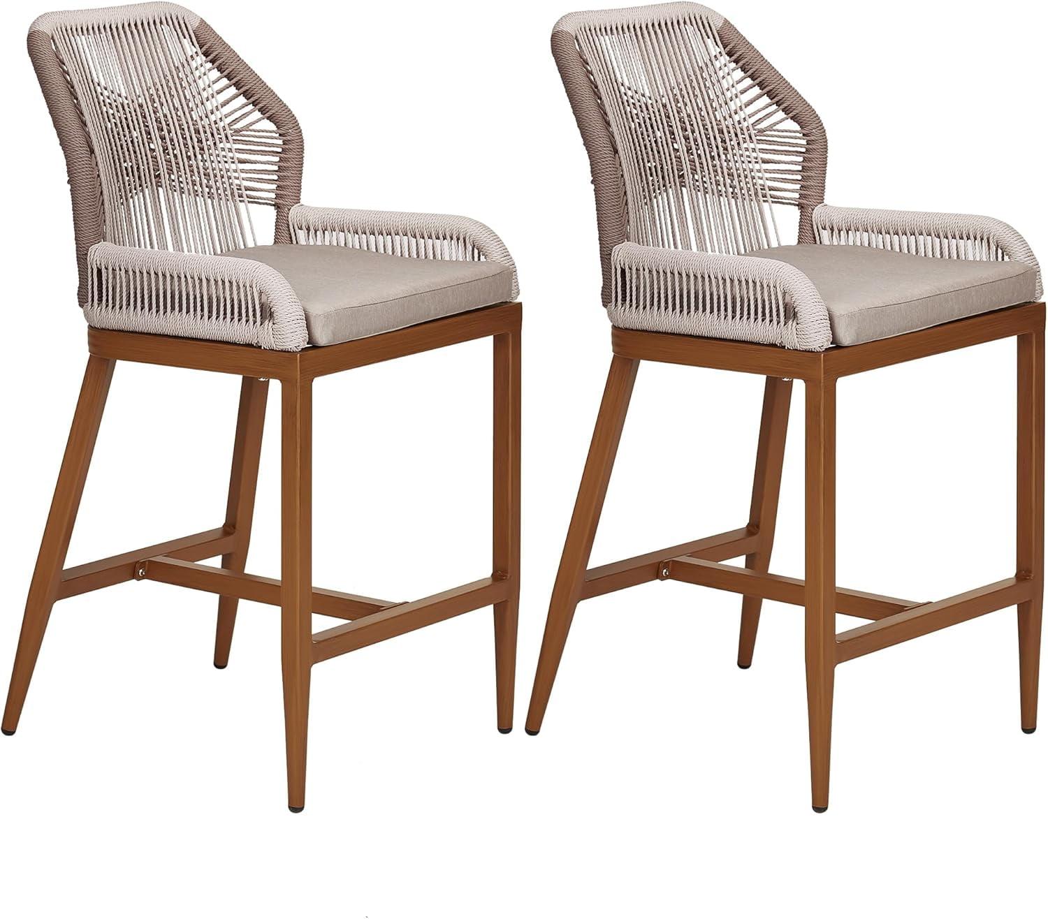 George Oliver 2 Pack Counter Height Bar Stools , Sponge Outdoor High Stool Set, Home Back Dining Chair With Backrest And Arm-Gray