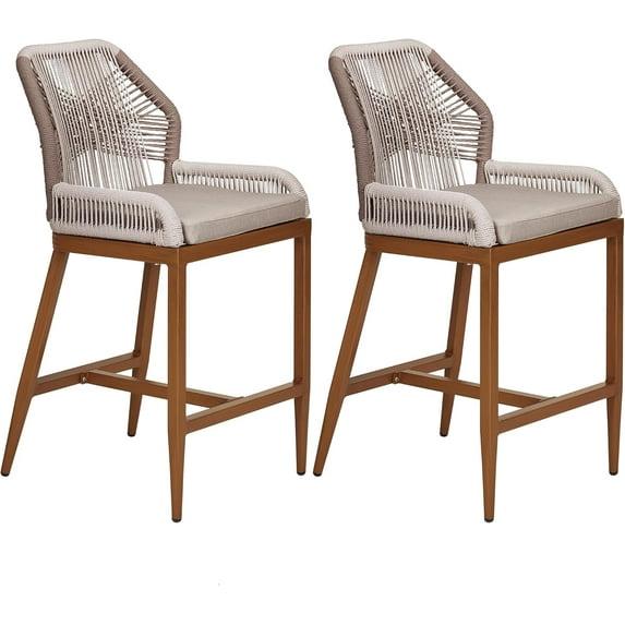 George Oliver 2 Pack Counter Height Bar Stools , Sponge Outdoor High Stool Set, Home Back Dining Chair With Backrest And Arm-Gray