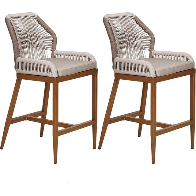 George Oliver 2 Pack Counter Height Bar Stools , Sponge Outdoor High Stool Set, Home Back Dining Chair With Backrest And Arm-Gray