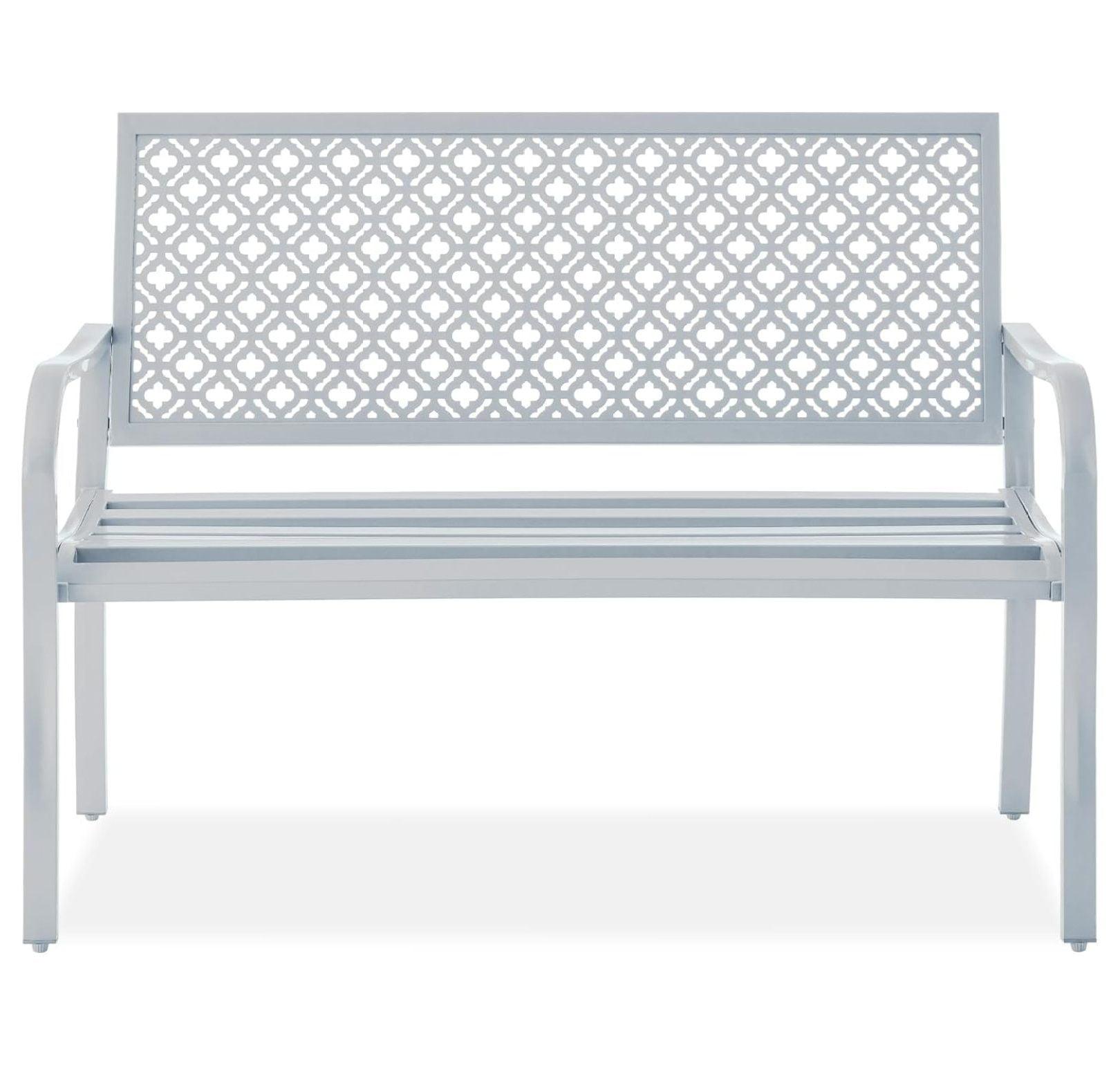 Best Choice Products Indoor Outdoor Steel Garden Bench w/ Geometric Backrest, Foot Levelers