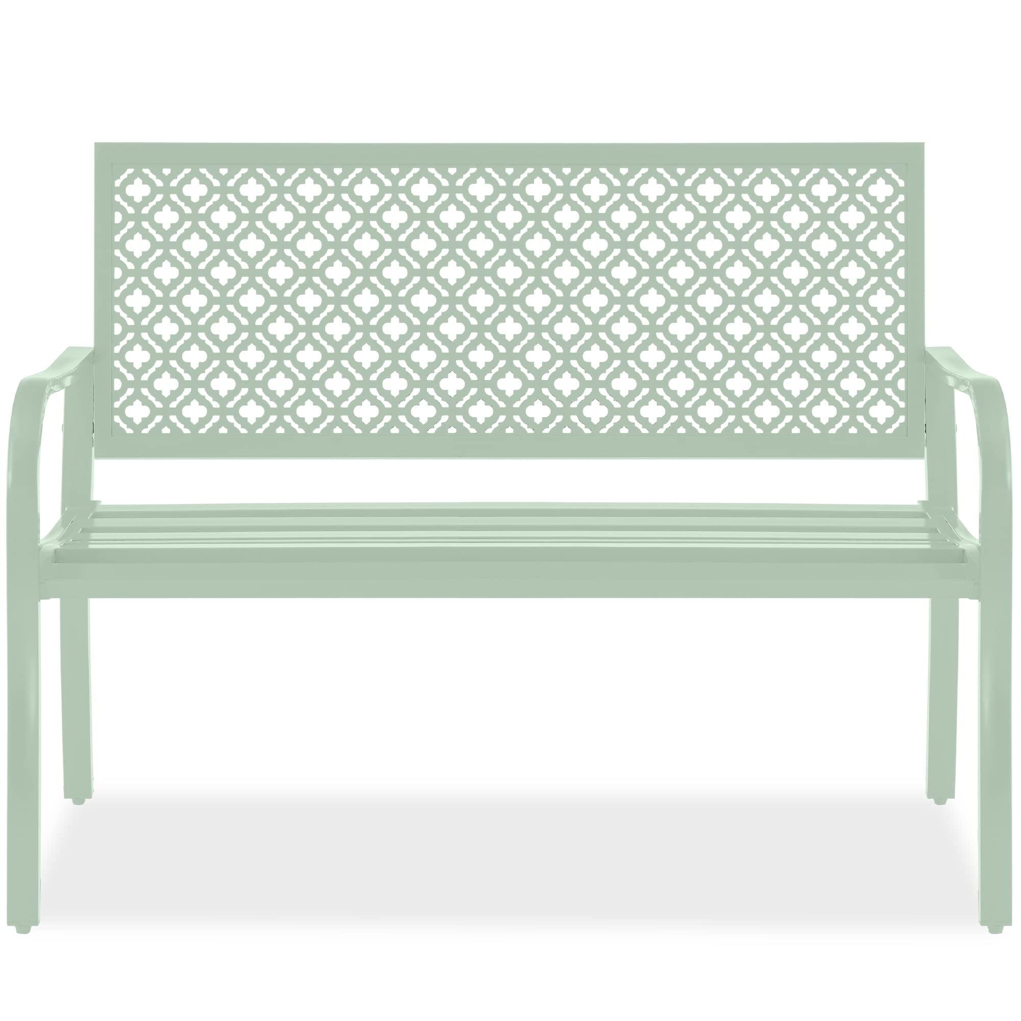 Mint Green Geometric Steel Outdoor Garden Bench