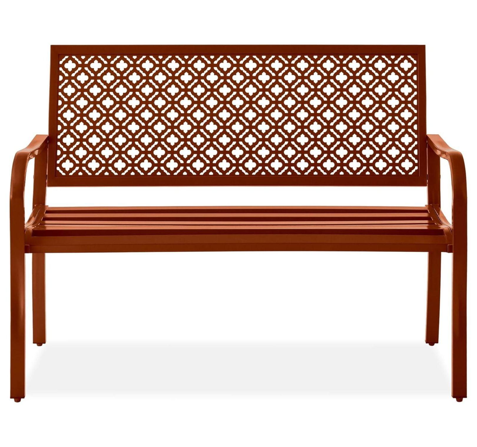 Rust Steel 2-Person Outdoor Bench with Geometric Backrest