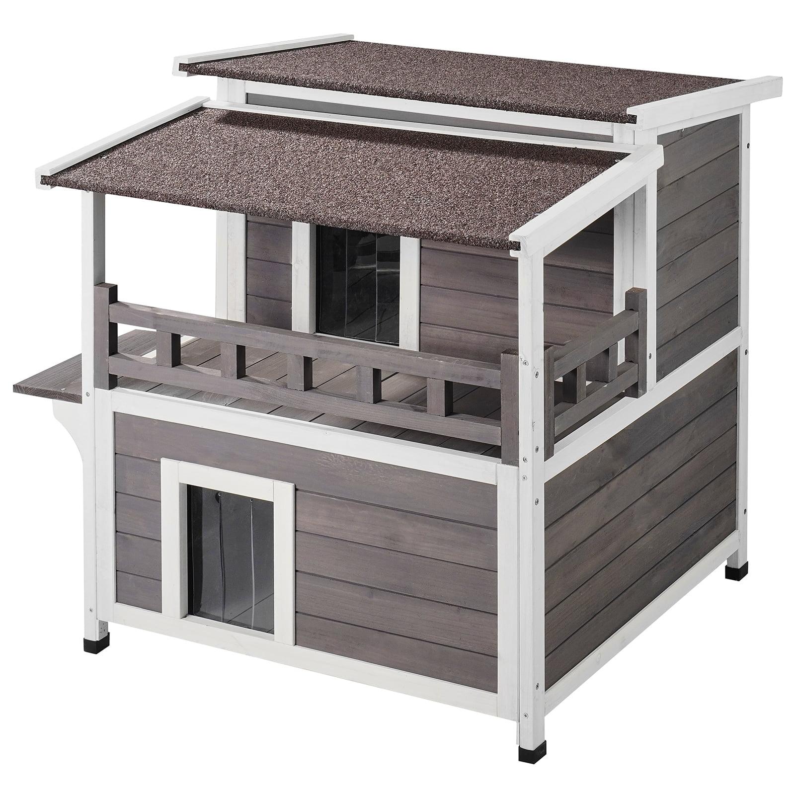 Archie & Oscar™ Outdoor Cat House 2-story Wooden Feral Cat Shelter with Balcony & Roof