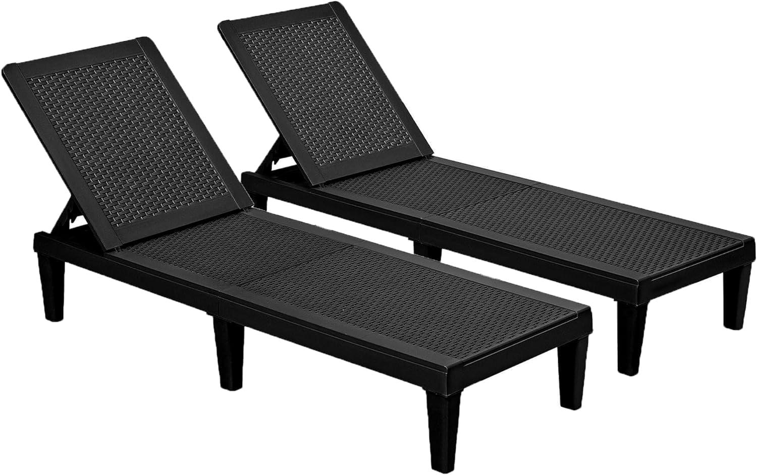 Patio Lounge Chairs Set of 2, Outdoor Chaise Lounge Chair with 4 Backrest Angles, Patio Foldable Reclining Chair Furniture for Poolside, Deck, Backyard, Black