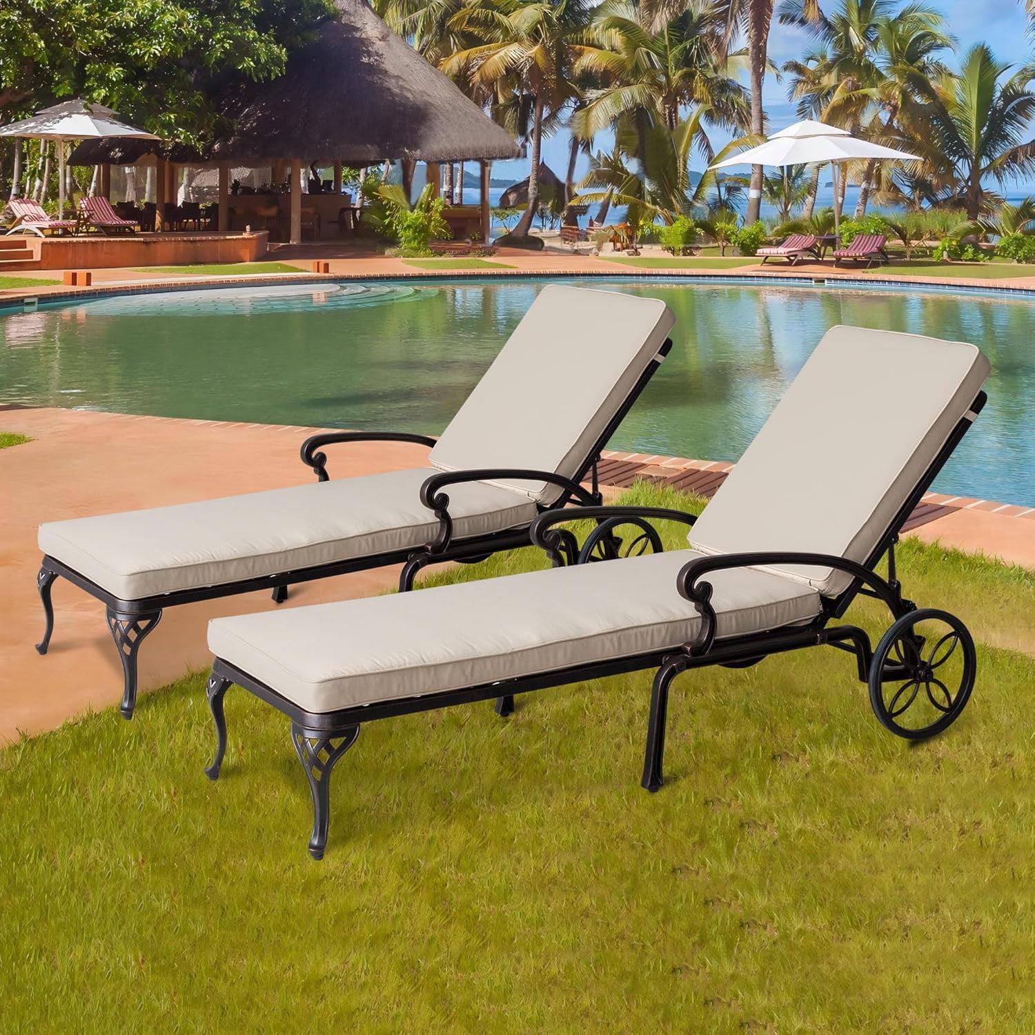 Beige Aluminum Outdoor Chaise Lounger Set with Cushions