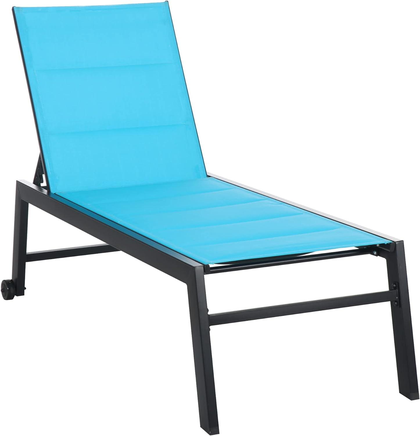 Blue Adjustable Outdoor Chaise Lounge with Wheels