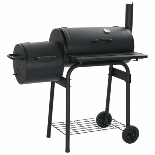 Black Steel Outdoor Charcoal BBQ Offset Smoker with Thermometer