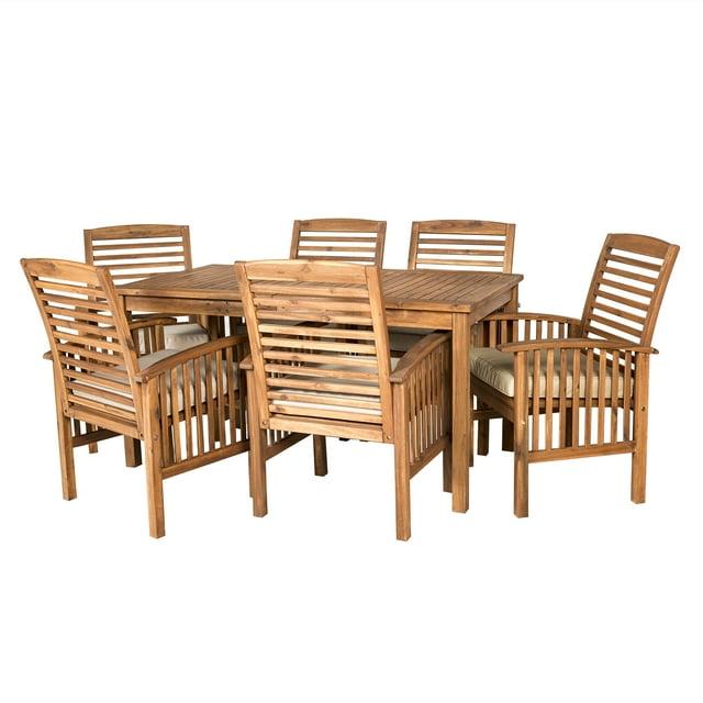 Outdoor Classic Traditional Modern Contemporary Acacia Wood Simple Patio 7-Piece Dining Set - Brown