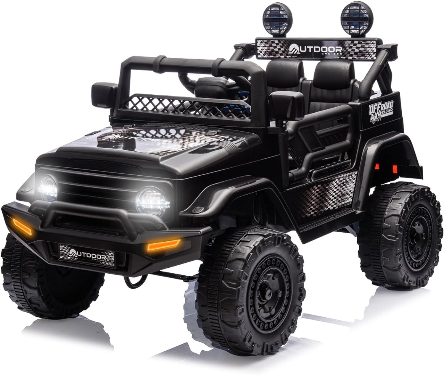 Outdoor Cruise 1 Seater 12V Ride-On Electric Car for Kids - Remote Control Ride-On Jeep Power Wheels, Battery Operated Cars for Ages 5-7 with Parental Control for Safe Adventures - Black