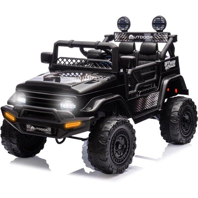 Outdoor Cruise 1 Seater 12V Ride-On Electric Car for Kids - Remote Control Ride-On Jeep Power Wheels, Battery Operated Cars for Ages 5-7 with Parental Control for Safe Adventures - Black