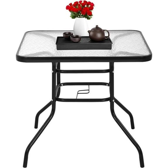 Lark Manor™ Aliyahna 32'' Patio Square Table Tempered Glass Steel Frame Outdoor Pool Yard Garden