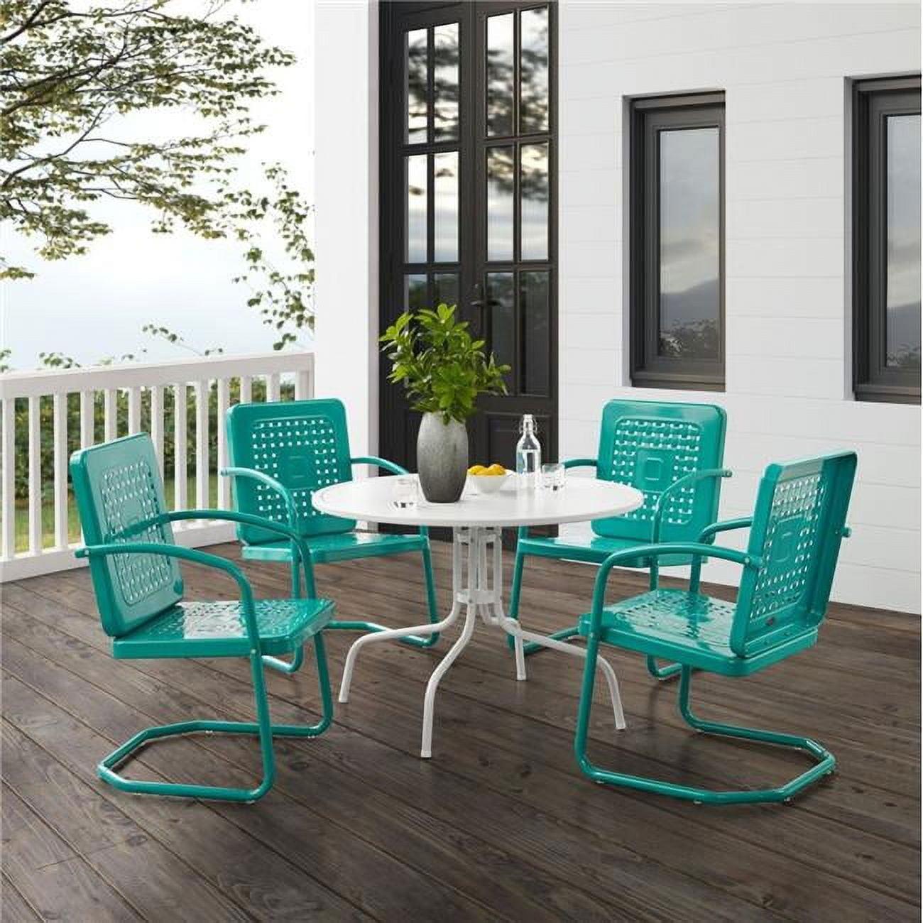 Vintage Turquoise Metal 5pc Outdoor Dining Set with Basket Weave Chairs