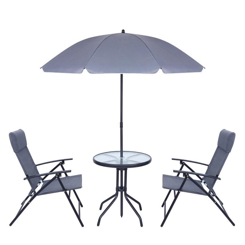 Outdoor Dinning Set, Patio Furniture Set, Patio Set with 2 Folding Chairs, 1 Glass Table & 1 Umbrella