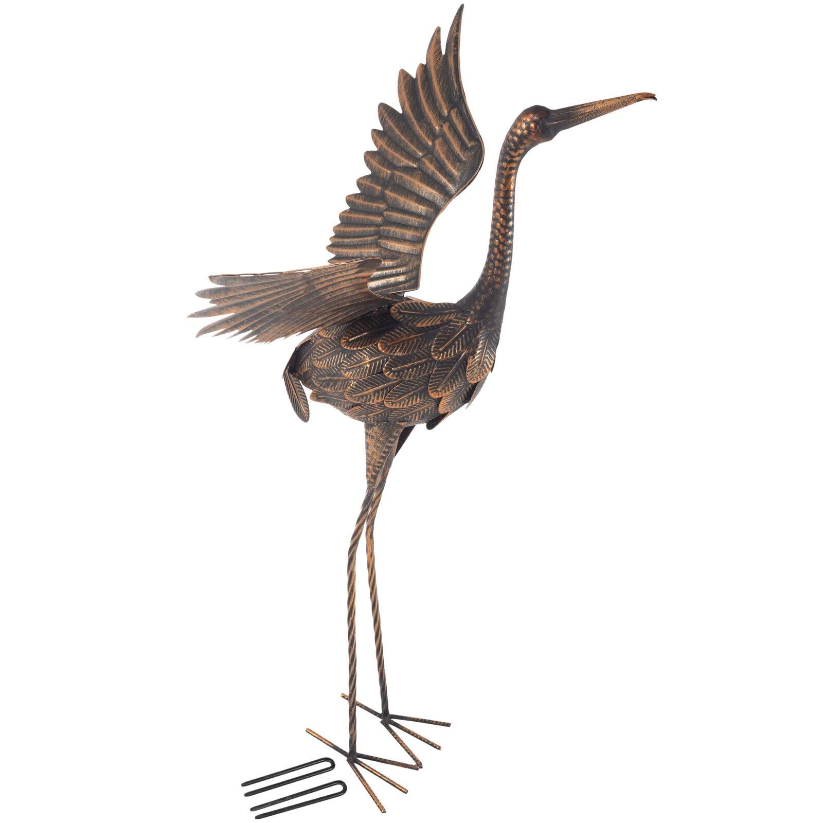 Red Barrel Studio® Flying Crane Garden Statue - 35-Inch-Tall Metal Yard Art Crane Statues for Outdoor Decor - Yard Crane Garden Sculptures & Statues - Lawn Ornaments for Patio, Pond, or Backyard by Pure Garden