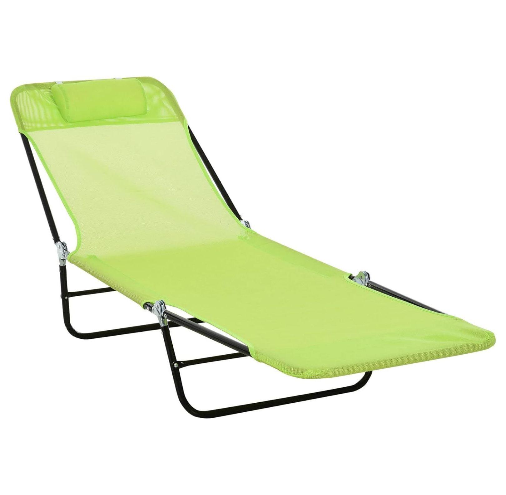 Outsunny Foldable Outdoor Chaise Lounge Chair, 6-Level Reclining Camping Tanning Chair with Breathable Mesh Fabric and Headrest