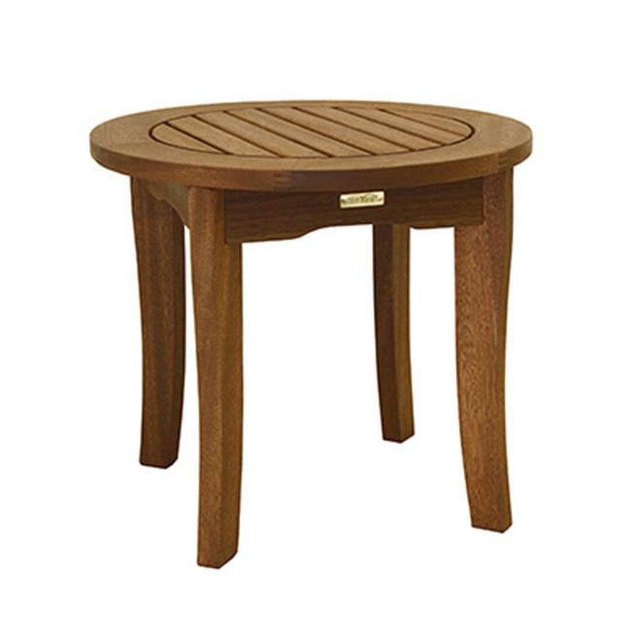 Curved Leg Eucalyptus 20" Round Outdoor End Table in Brown Umber