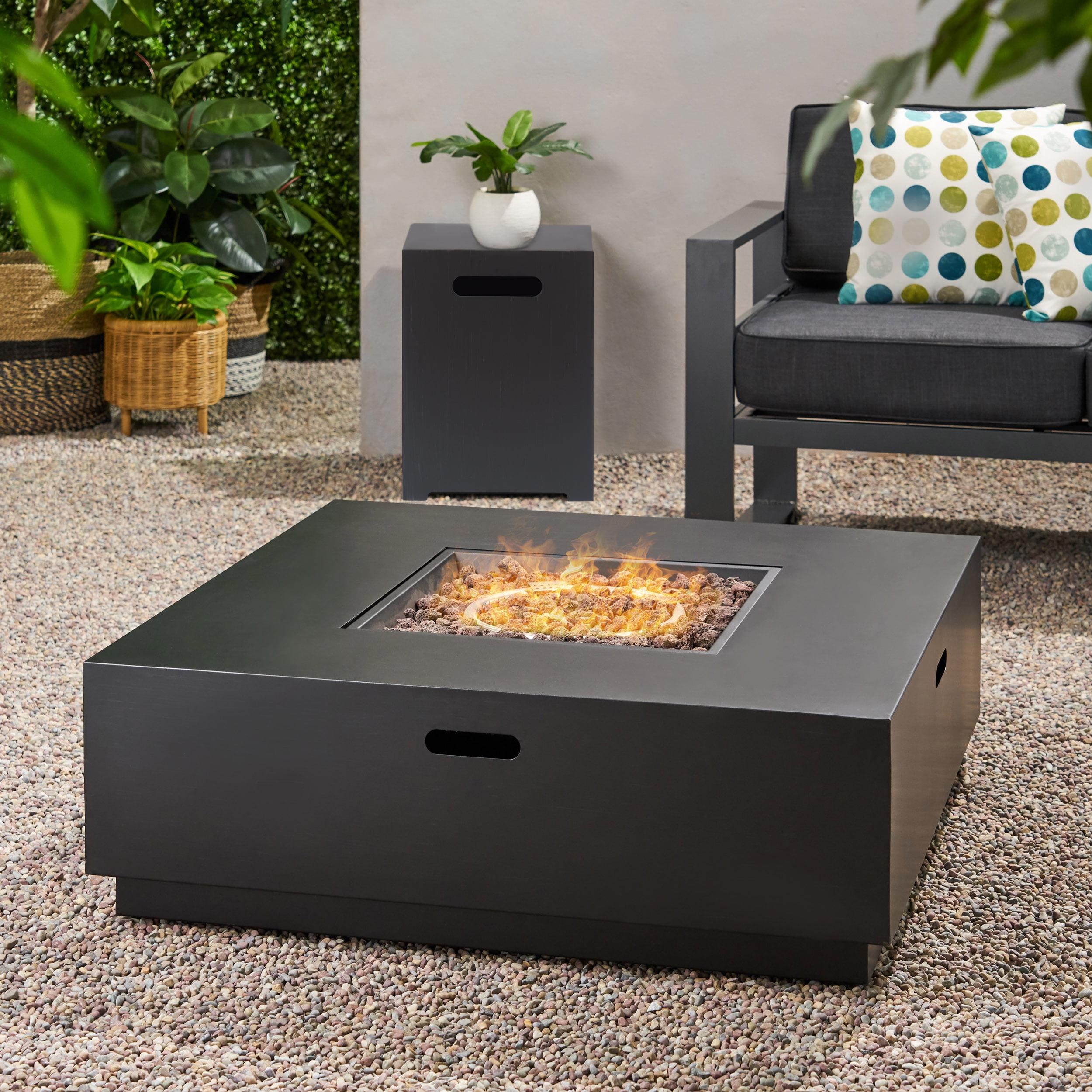 Outdoor Iron 40 Inch Square Fire Pit - 50,000 BTU,Dark Grey