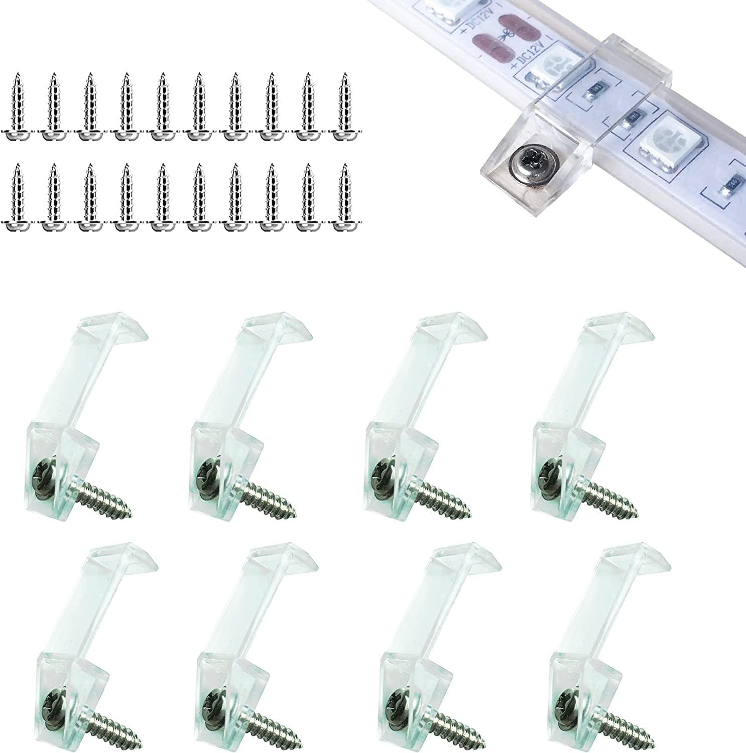 Clear Plastic LED Strip Light Mounting Clips with Screws, 100 Pack