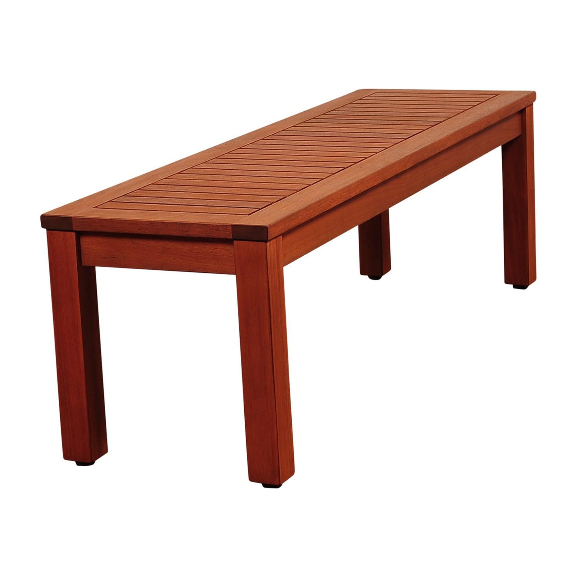 52" Brown Eucalyptus Wood Traditional Backless Bench