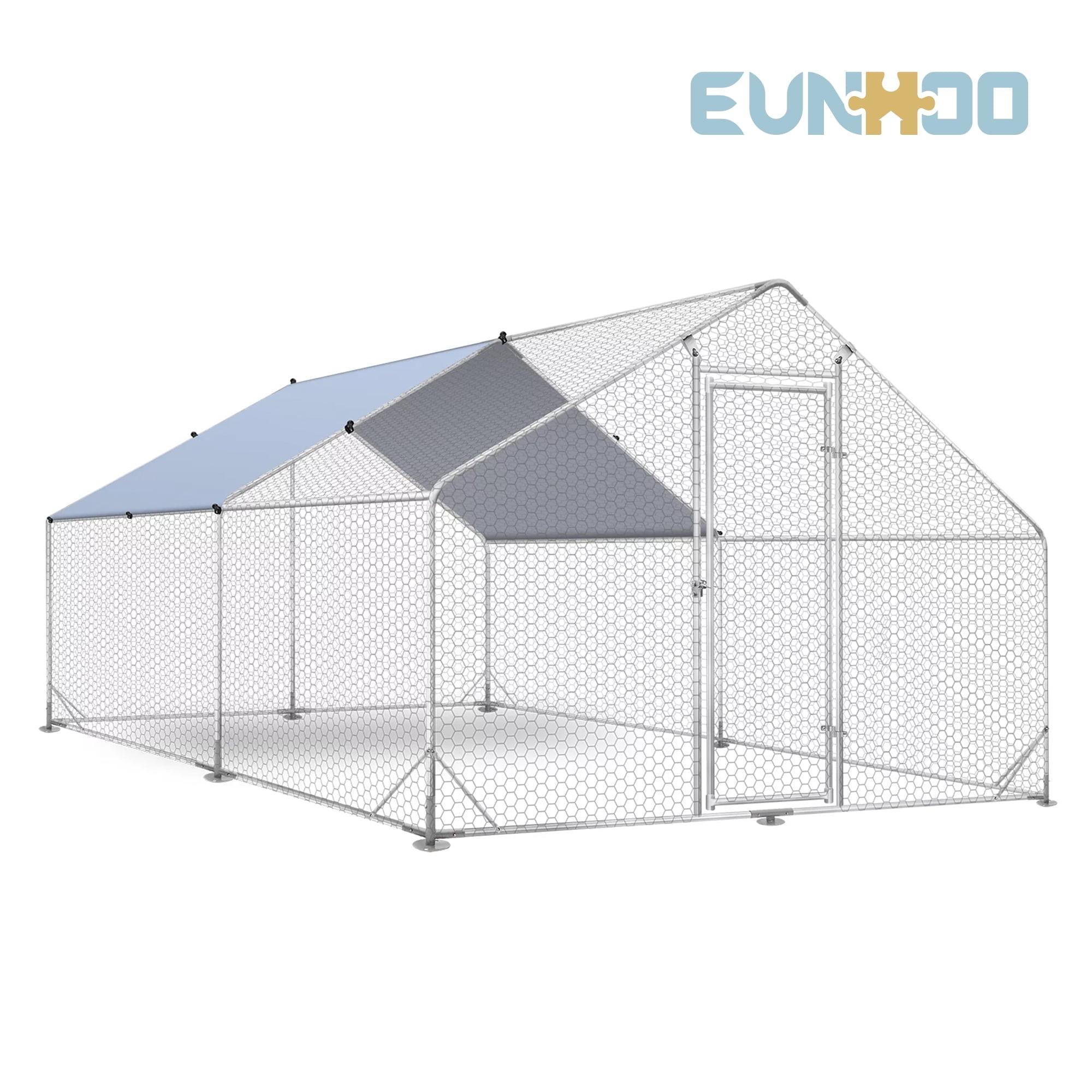 Outdoor Metal Chicken Coop Large Walk-in Poultry Cage Spire-Shaped Chicken Run with Waterproof and Anti-Ultraviolet Cover for Outside,Backyard and Farm ,13' L x 9.8' W x 6.4' H