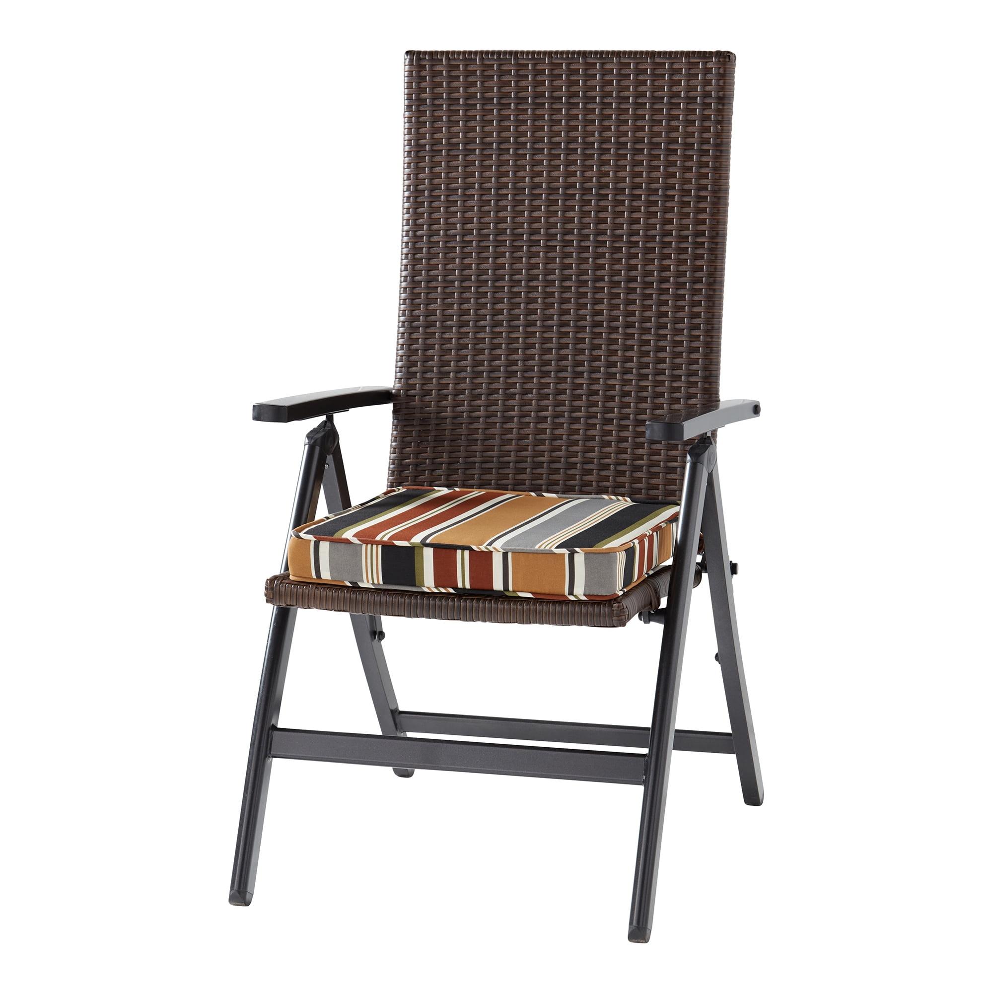 Outdoor Brown PE Wicker Foldable Reclining Chair with Brick Stripe Cushion