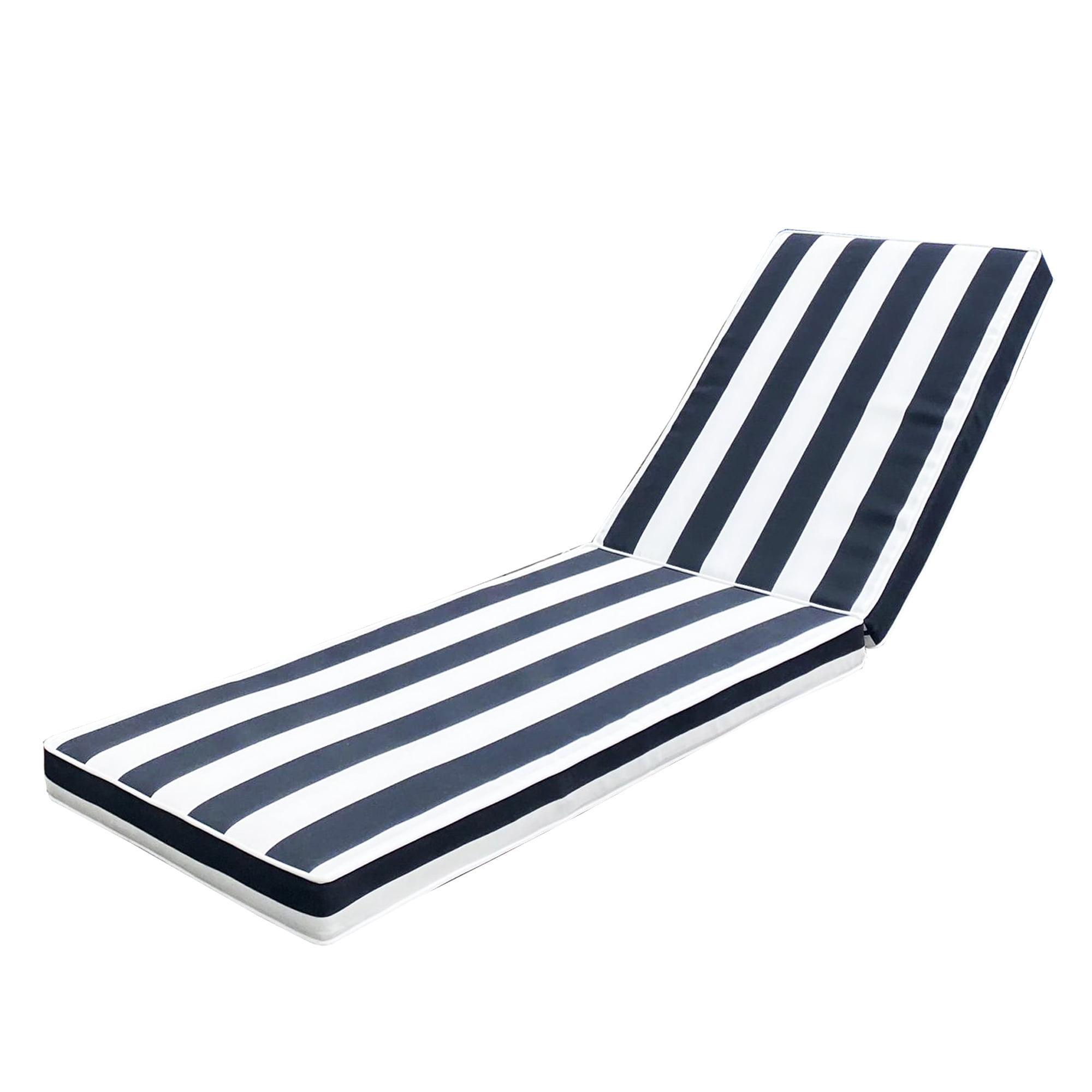 Black and White Striped Outdoor Chaise Lounge Cushion