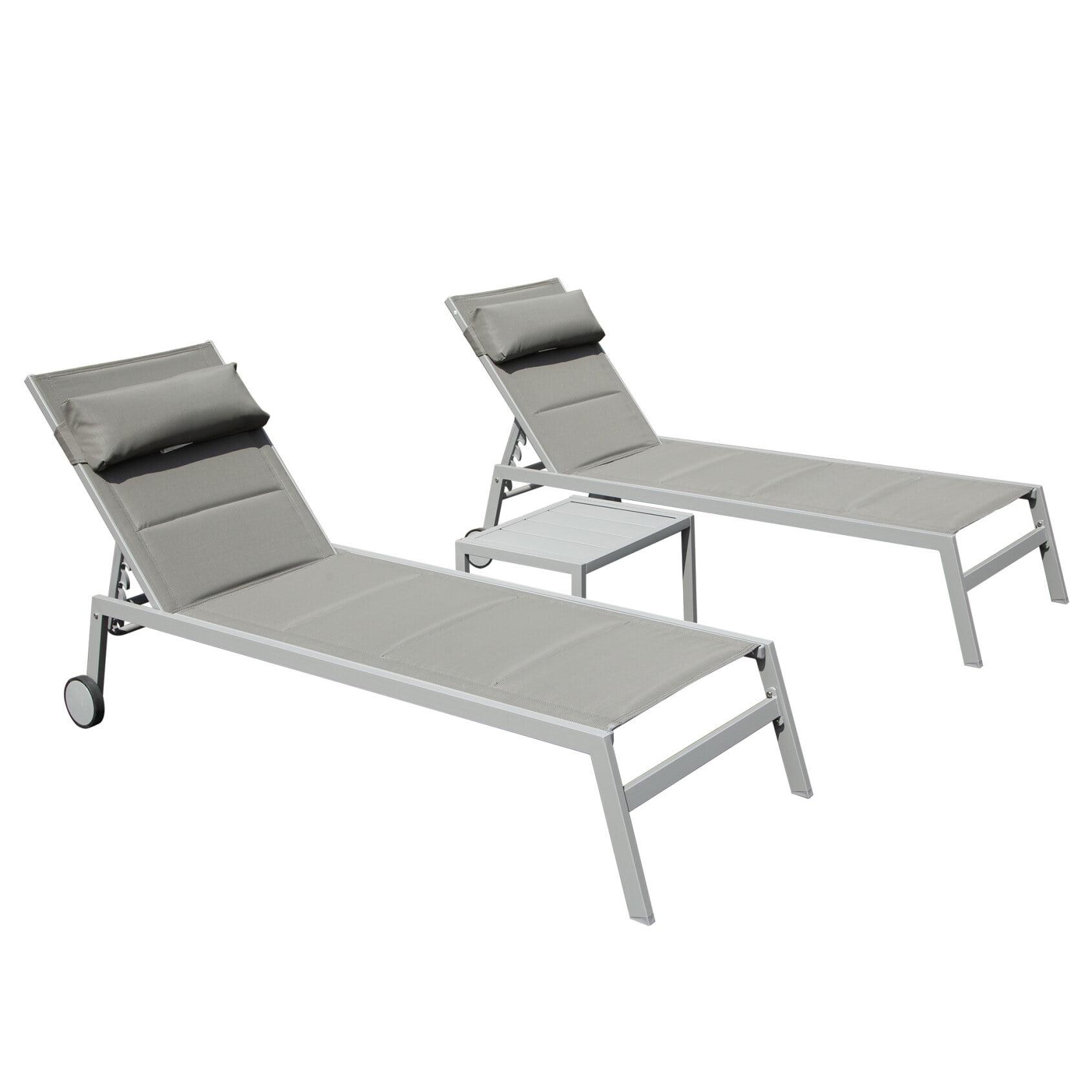 Gray Aluminum Outdoor Chaise Lounge Set with Side Table