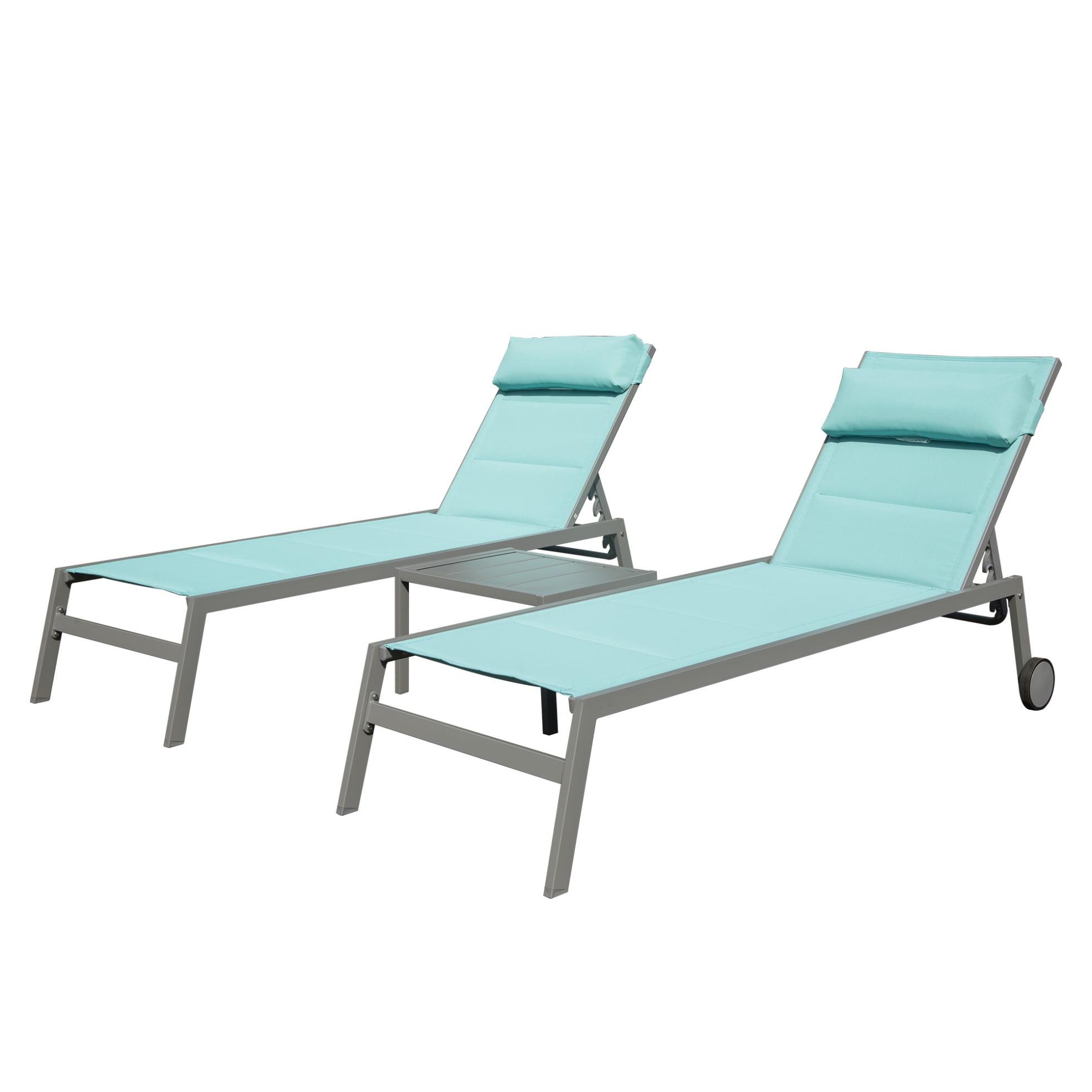 Lake Blue Aluminum Adjustable Chaise Lounge Set with Side Table