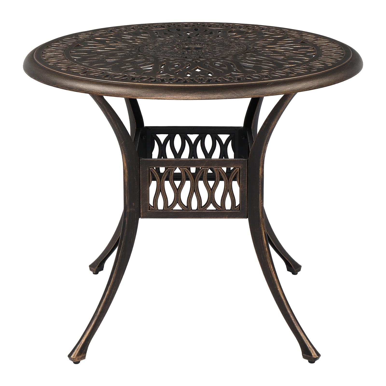 Outdoor Patio Dining Table 35.4 Round Cast Aluminum Table, Weather Resistant - Bronze Color, Perfect for Courtyard Garden Dining