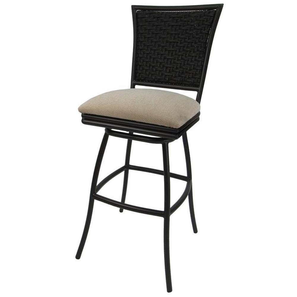 Tan and Grey Extra Tall Swivel Bar Stool with Rattan Back