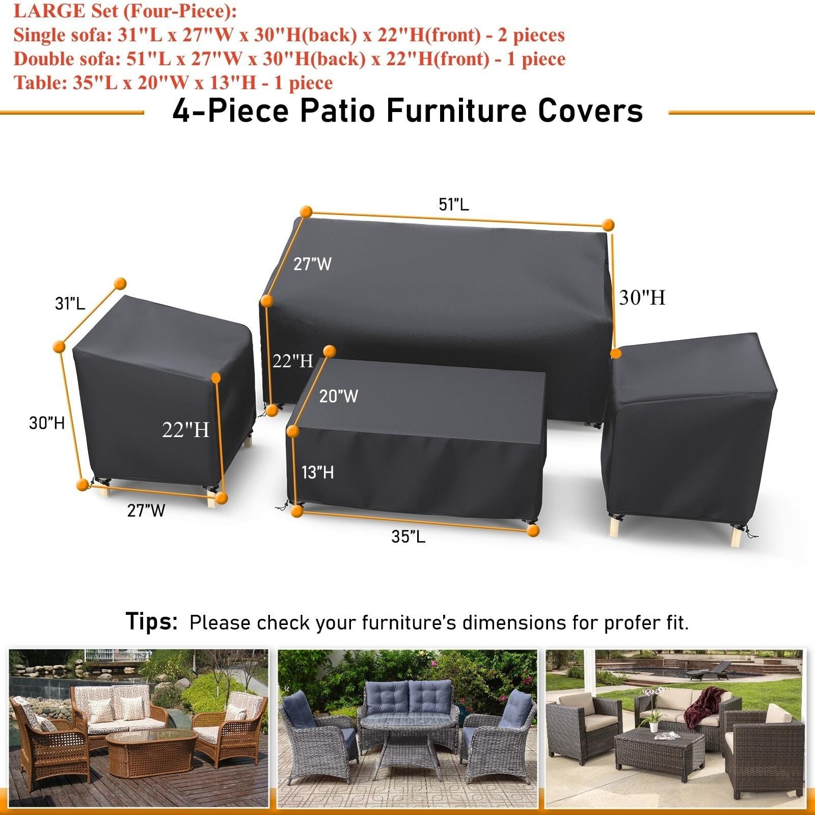 Outdoor Patio Furniture Covers 4-Piece Set Furniture Cover Waterproof Large - Black