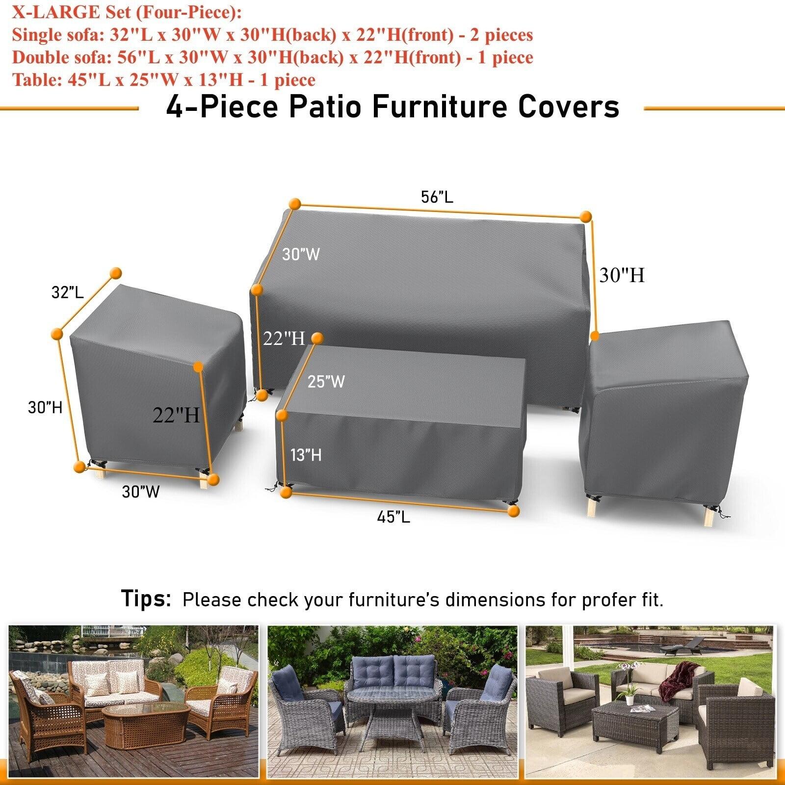 Heavy Duty Waterproof Patio Furniture Set Covers for 4 Pieces Outdoor Conversation Set