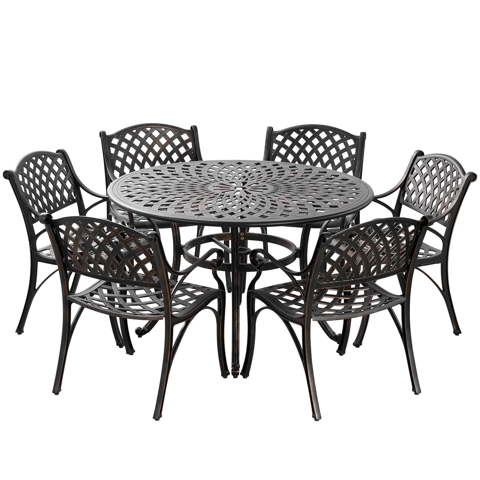 PATIO-IN Outdoor Dining Set, 7-Piece Cast Aluminum Patio Table and Chairs Set, Black