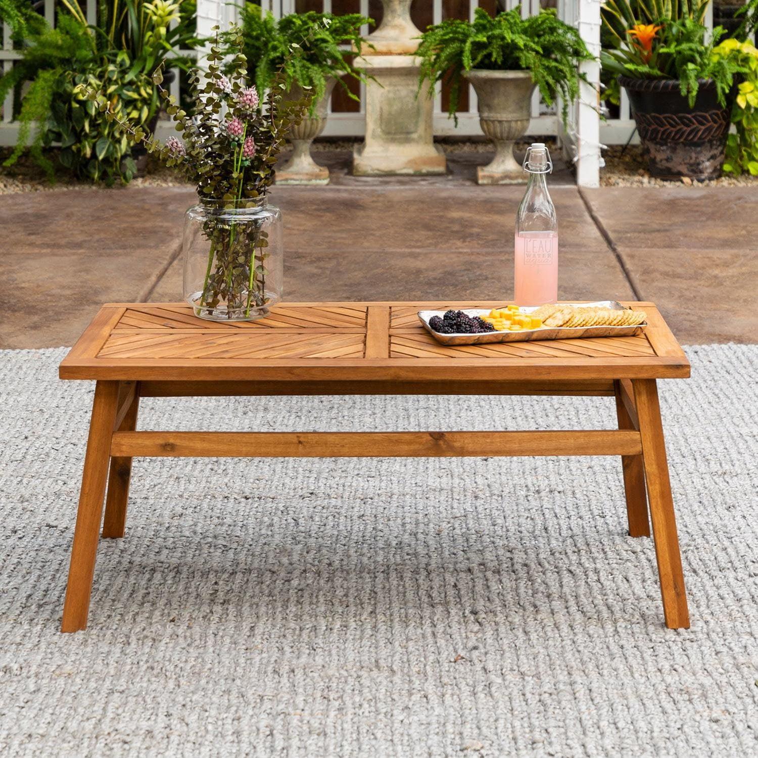 Outdoor Patio Wood Coffee Table in Brown