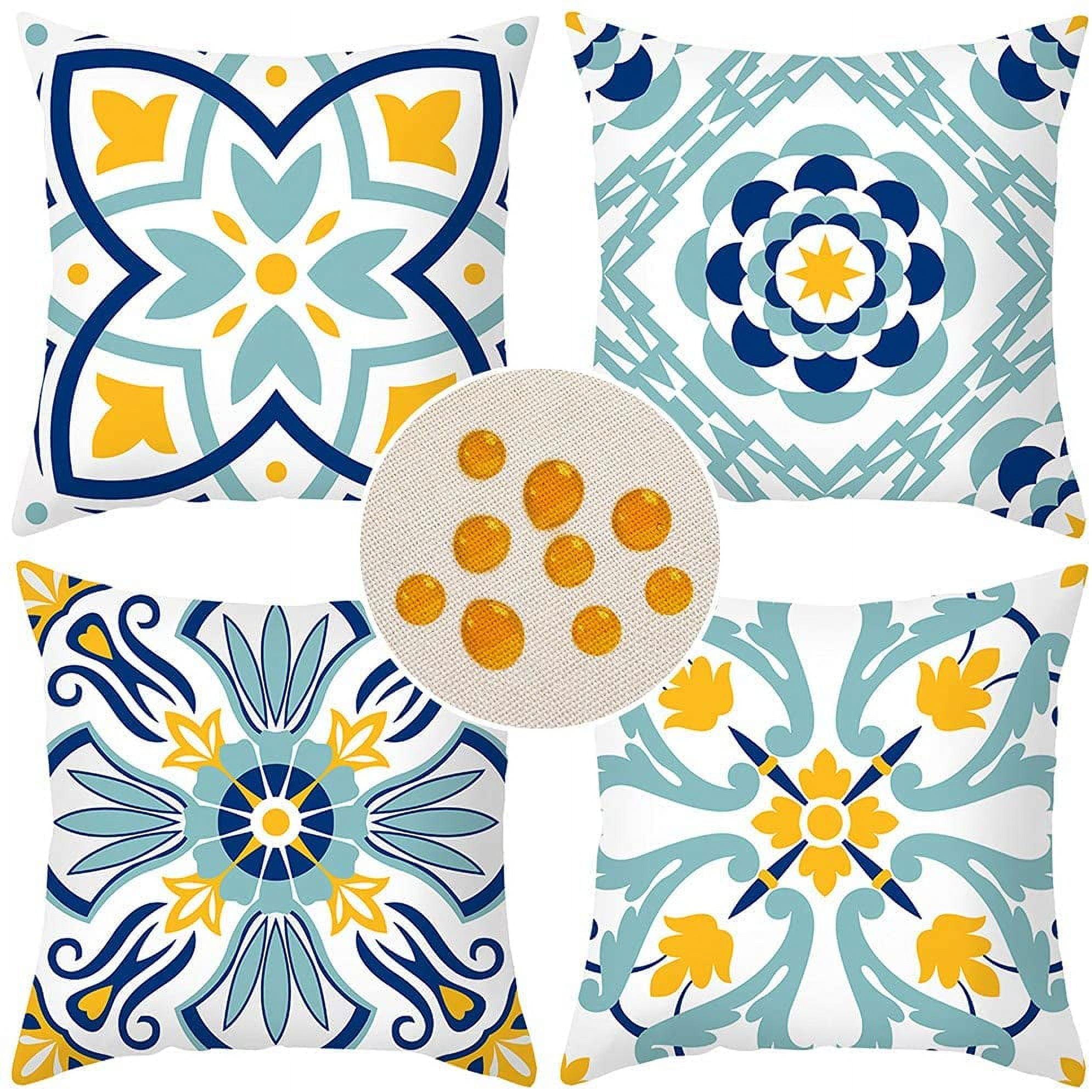 Outdoor Pillows, Outdoor Pillow Covers 18x18 Set of 4 Waterproof Decorative Throw Pillow Covers Boho Decorations for Patio, Garden, Balcony