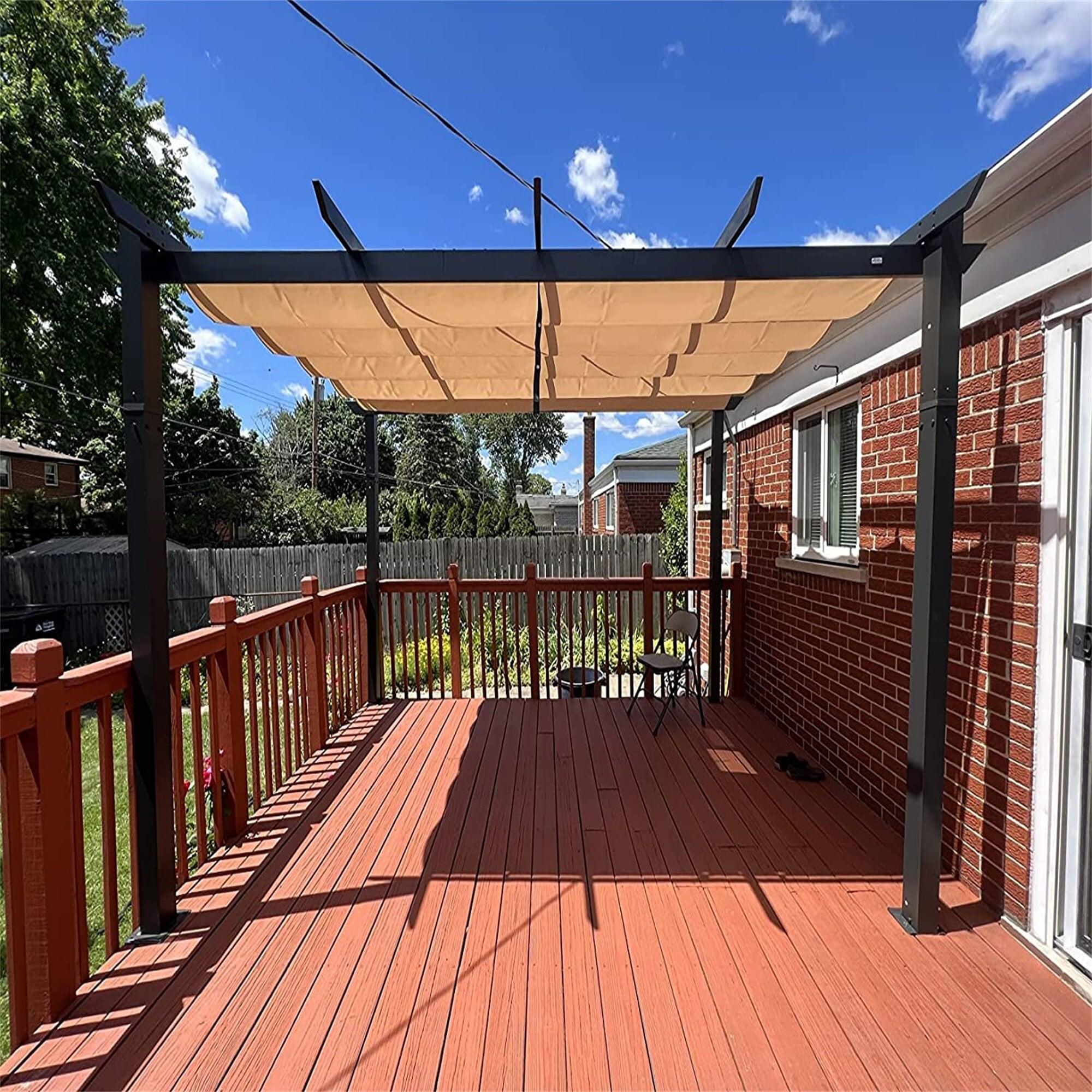 Dark Gray Metal Pergola with Retractable Canopy