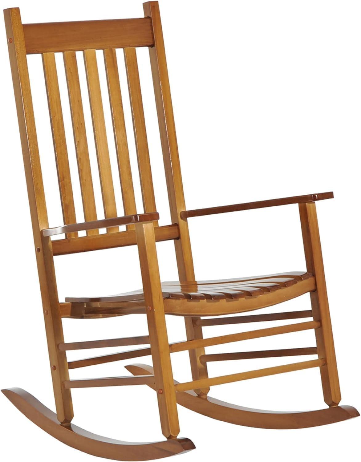 Outsunny Outdoor Rocking Chair, Wooden Rustic High Back All Weather Rocker, Slatted for Indoor, Backyard & Patio, Natural