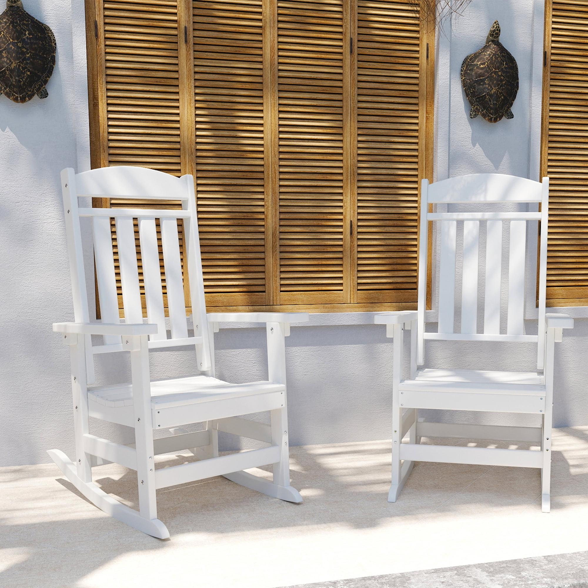 KINGYES Outdoor Rocking Chair Set of 2, High Density Polyethylene Patio Rocking Chairs, White