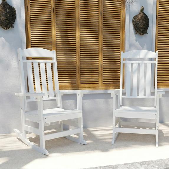 KINGYES Outdoor Rocking Chair Set of 2, High Density Polyethylene Patio Rocking Chairs, White