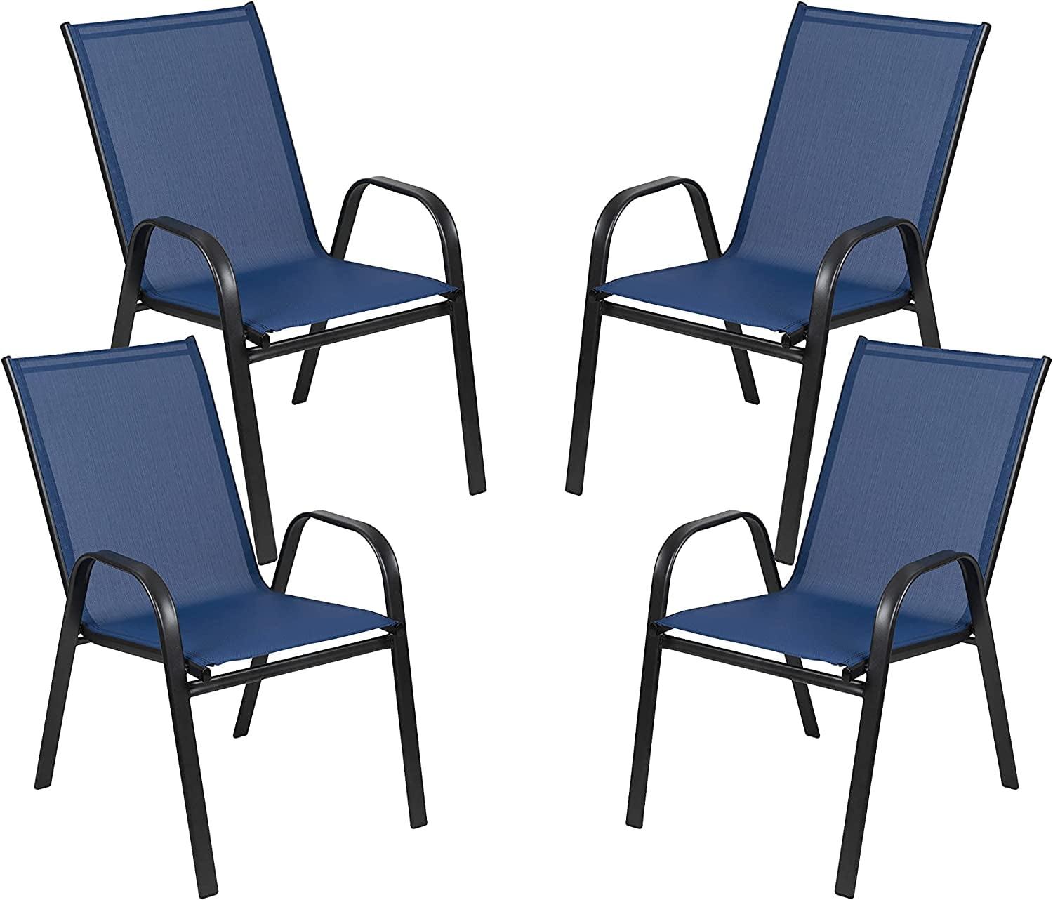 Tangkula Set of 4 Dining Chairs Stackable Armrest Space Saving Garden Patio Navy