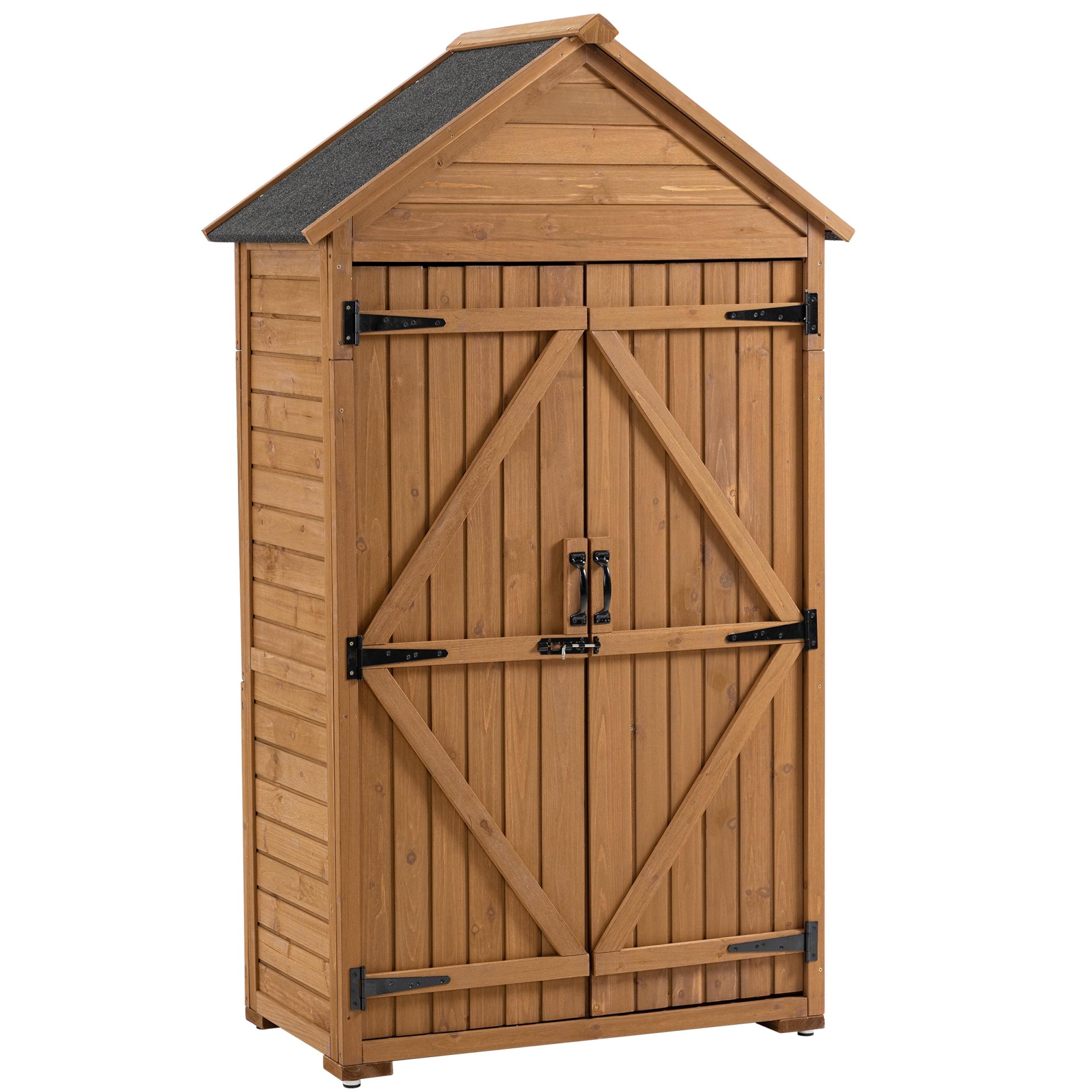 Outdoor Storage Cabinet, Wood Garden Tool Shed, Lockable Garden Shed with Shelves and Latch, Wooden Shed Closet for Lawn Backyard Garden