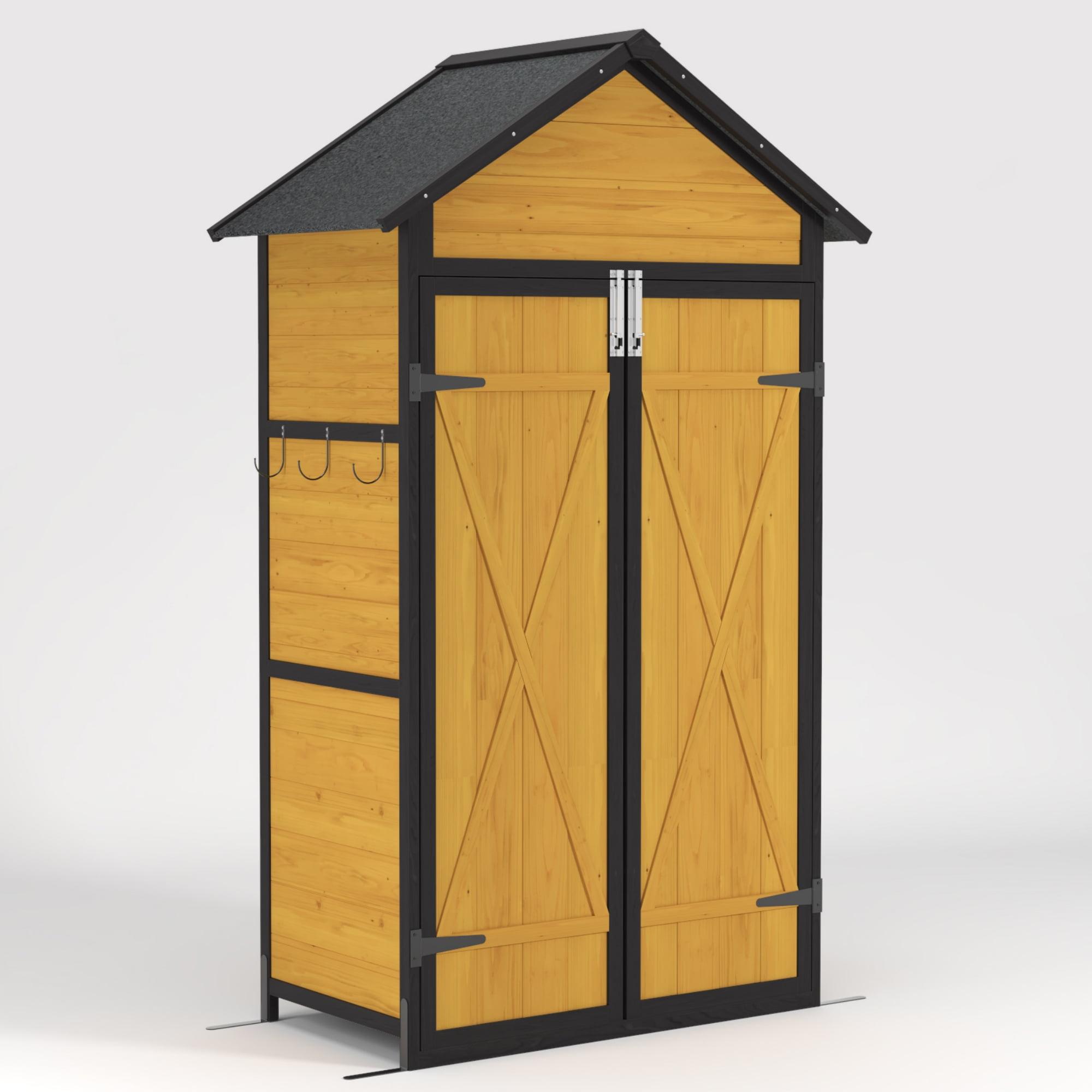 69" Brown Wood Outdoor Storage Shed with Shelving