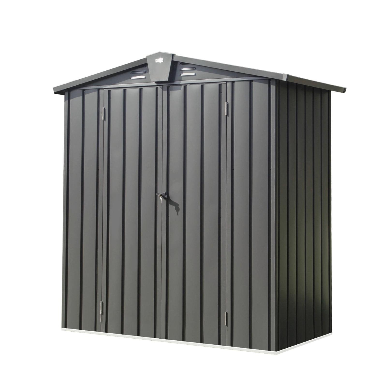 Outdoor Storage Shed 5.7x3 FT, Metal Outside Sheds&Outdoor Storage Galvanized Steel, Tool Shed with Lockable Double Door for Patio, Backyard, Garden, Lawn (5.7x3ft, Black) 00029