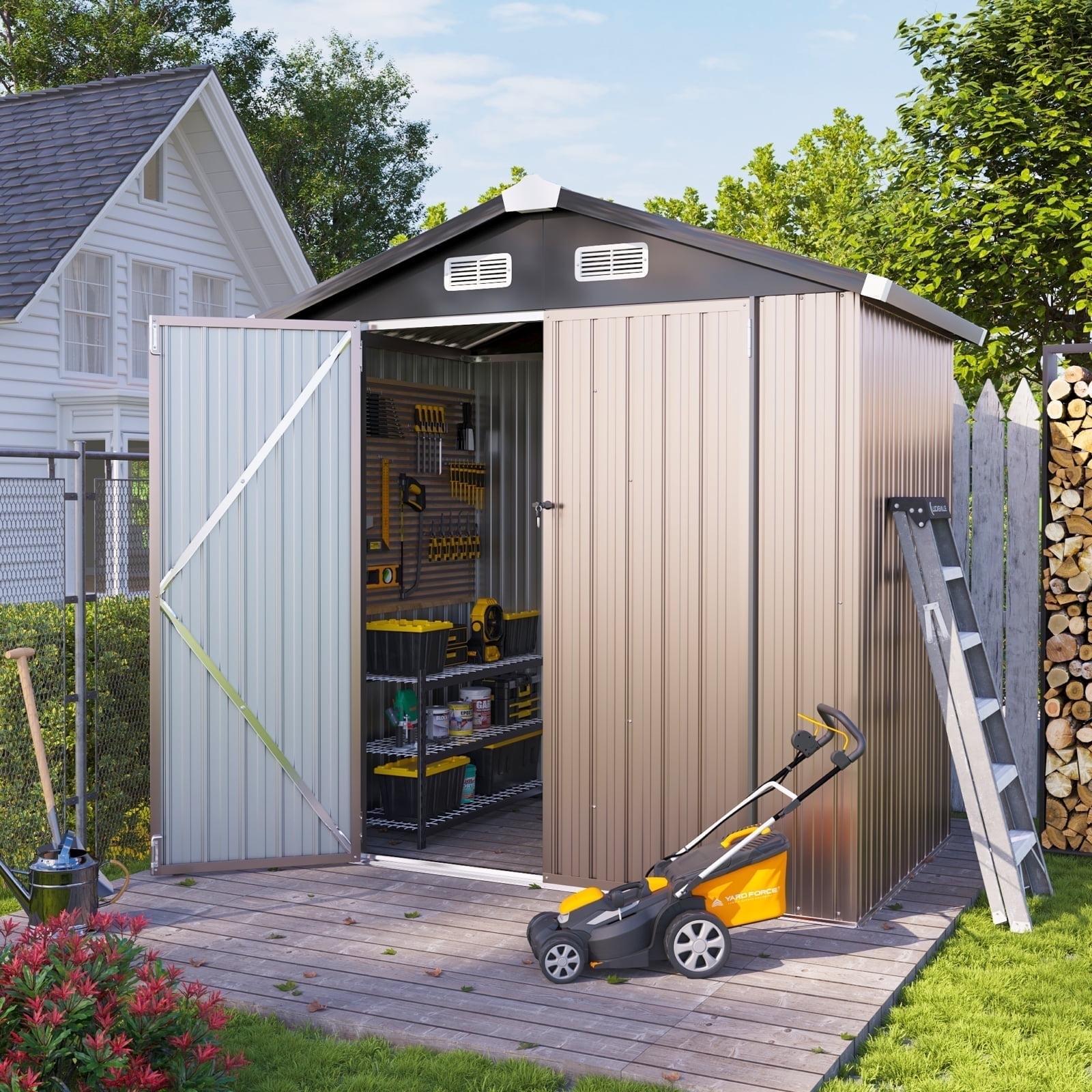 Outdoor Storage Shed, 6.4' x 4' Galvanized Metal Steel Shed with Lockable Door for Backyard, Garden
