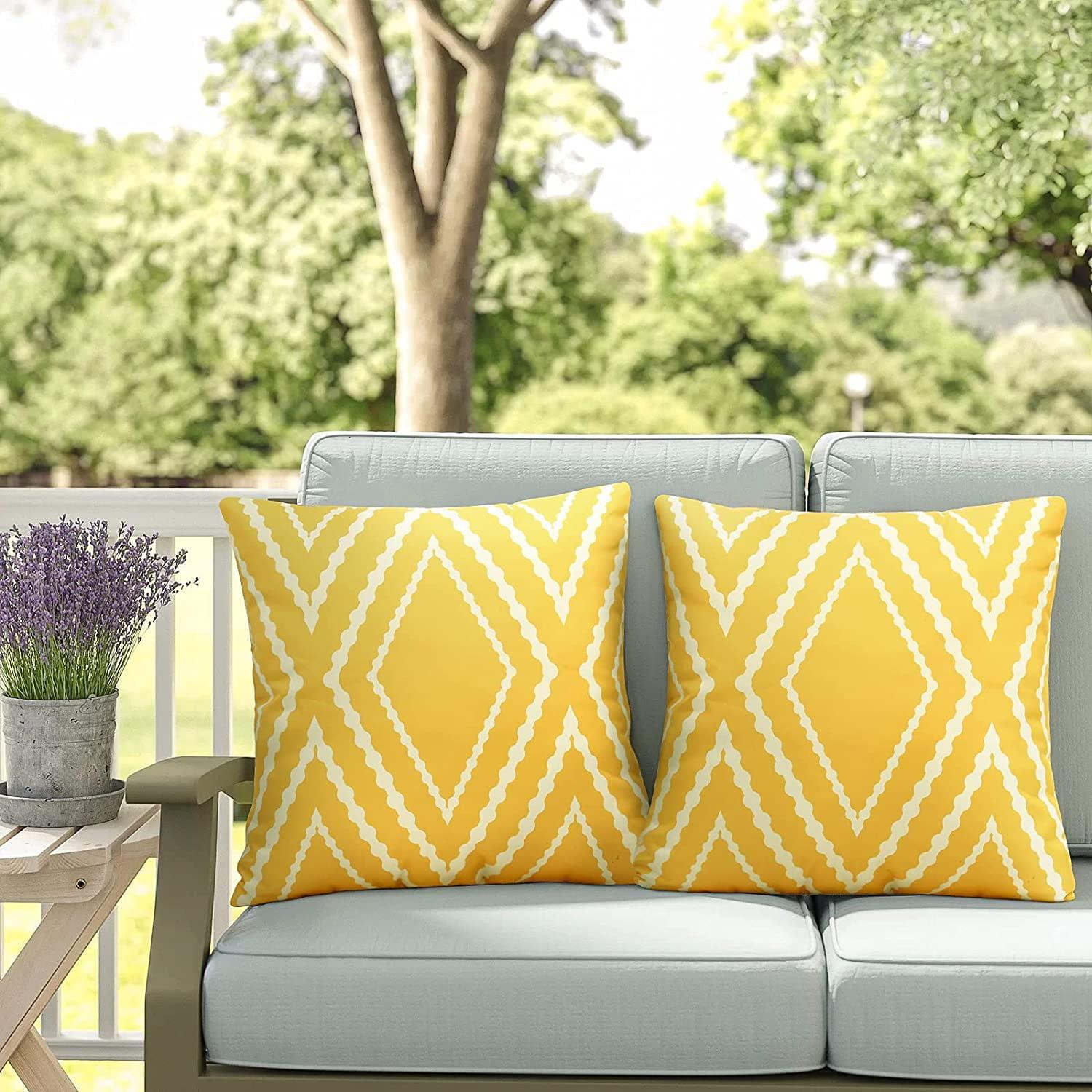 Yellow and White Geometric Waterproof Outdoor Pillow Covers, 18 x 18 Inches, Set of 2