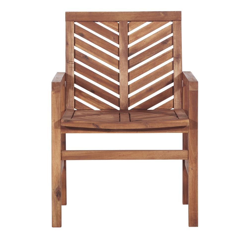 Set of 2 Brown Chevron Slatted Acacia Wood Patio Chairs