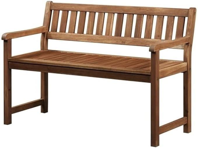 Linon Catalan Indoor/Outdoor Bench, 17" Seat Height, Acorn Brown Finish