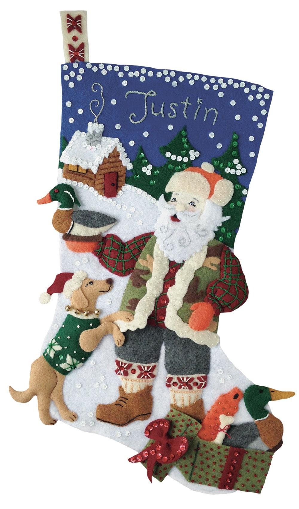 Outdoorsman Santa 18" Felt Christmas Stocking Kit with Beads