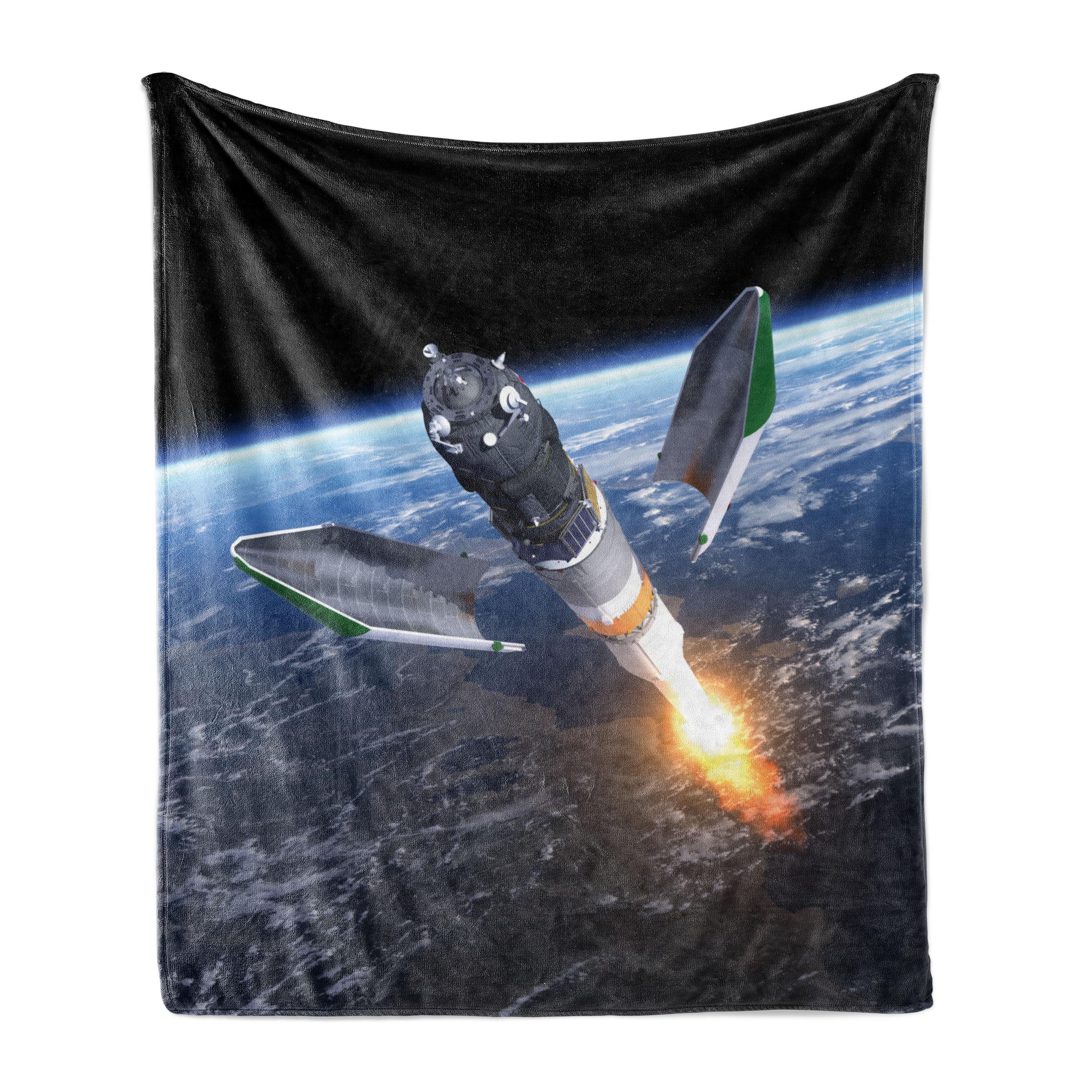 Ambesonne Outer Space Fleece Throw Blanket Spacecraft Cosmos Black Grey Blue