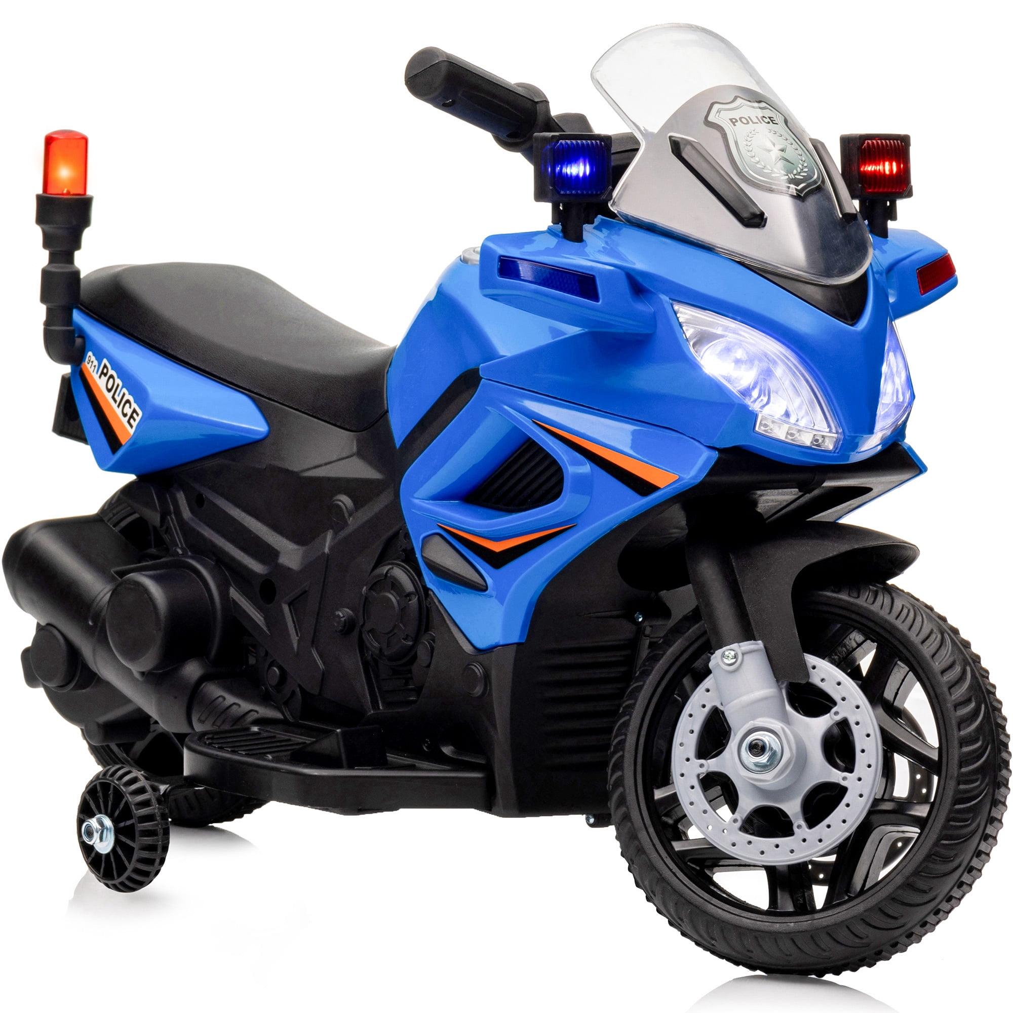 Hikiddo 6V Kids Motorcycle, Electric Ride on Toys Police Motorcycle for Toddlers with Music, Training Wheels